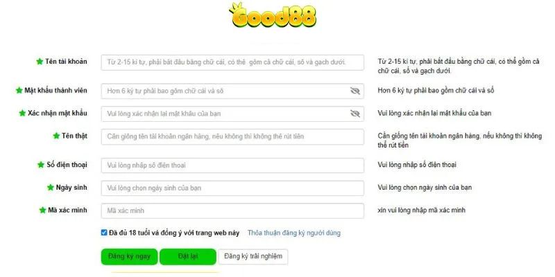 Thủ tục mở tài khoản Good88 siêu tốc và an toàn